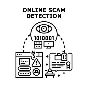 Online scam detection identifying fraud and cyber security threats Stock Illustration