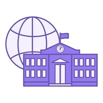 Online School Color Icon. Vector Icon. School Building and World Wide Web. .. Stock Illustration