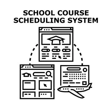 Online school course scheduling system managing education program Stock Illustration