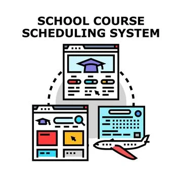 Online school course scheduling system managing education program Stock Illustration