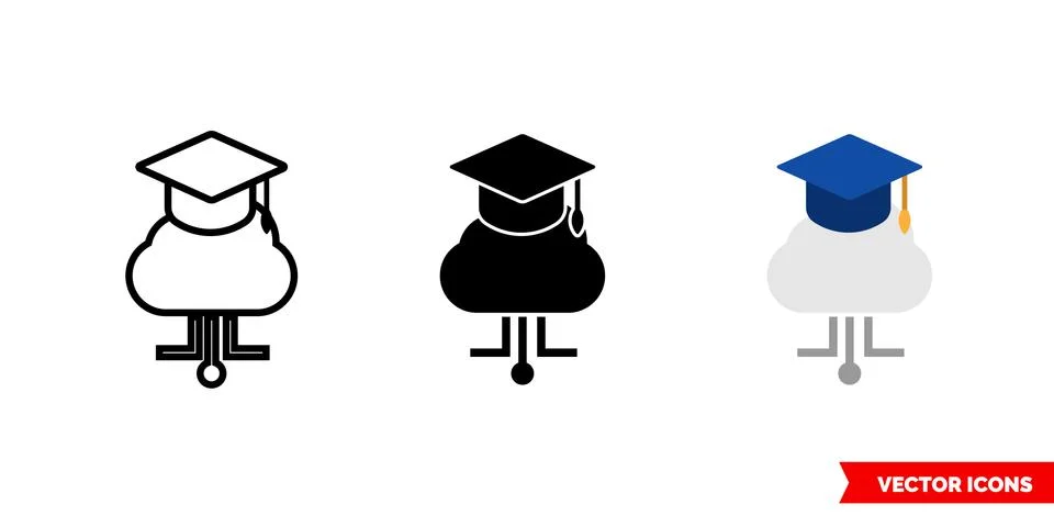 Online school e-learning icon of 3 types color, black and white, outline. Iso Stock Illustration