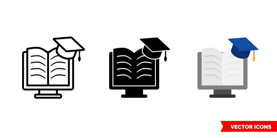 Online school e-learning icon of 3 types color, black and white, outline. Iso Stock Illustration