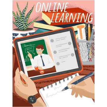 Online school flat vector distant education course Stockillustratie