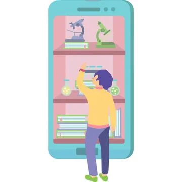 Online school icon kid study via mobile phone Ilustração Stock