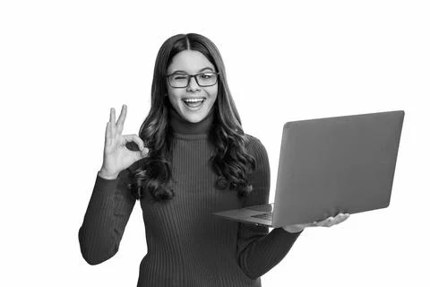 Online school program. back to school. teen girl has courses online. girl Foto stock