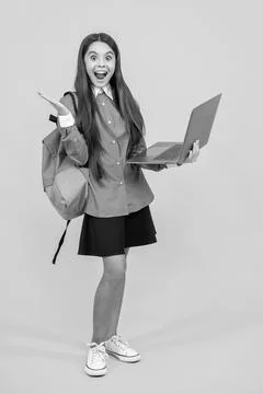 Online school program. estudy homework for school. teen girl has courses online 스톡 사진