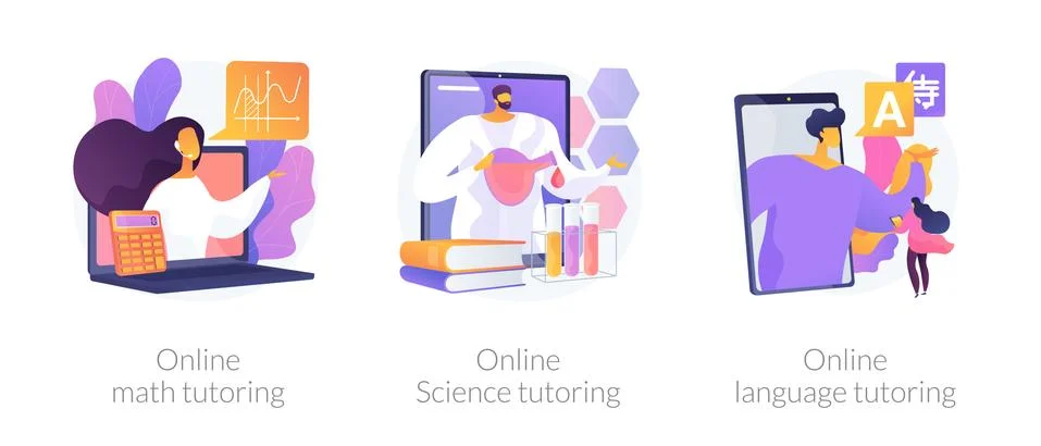 Online school subject learning abstract concept vector illustrations. Stock Illustration