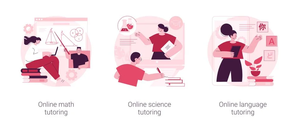 Online school subject learning abstract concept vector illustrations. Stock Illustration