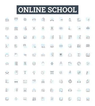 Online school vector line icons set. e-learning, virtual, online, education Stock Illustration