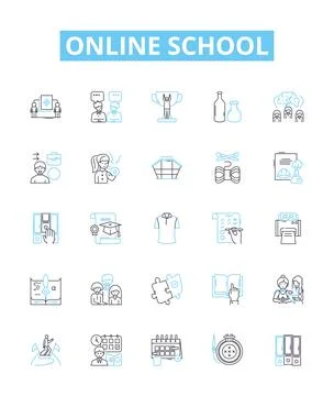 Online school vector line icons set. e-learning, virtual, online, education Stock Illustration