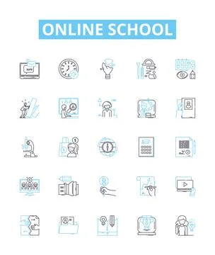 Online school vector line icons set. e-learning, virtual, online, education Stock Illustration