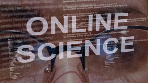 Online science text on background of female developer Stock Footage 107343172