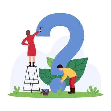 Online search for answer to question, solution to problem, interrogation of tiny イラスト素材