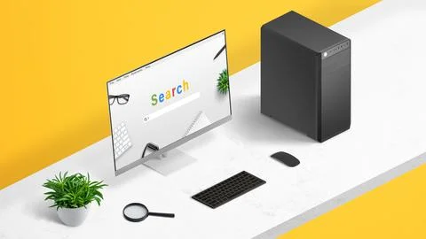 Online search concept with browser and search engine on computer display. Iso Foto stock