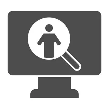 Online search for employee solid icon. Monitor with person and magnifier symbol Stock Illustration