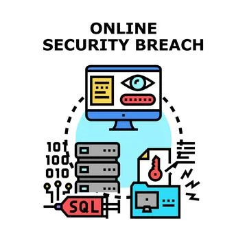 Online security breach concept showing data hacking and information theft Illustrazione stock
