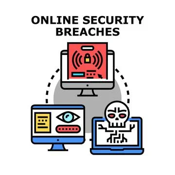 Online security breaches concept showing cyber attacks Stock Illustration