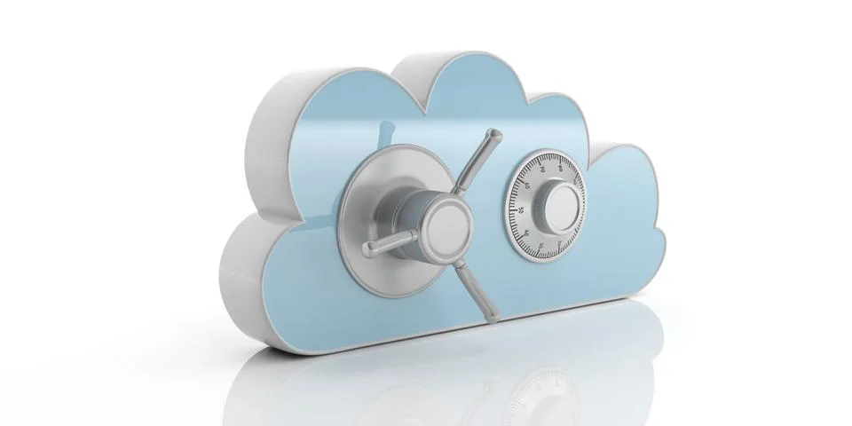 Online security concept. Cloud data computer combination lock safe, isolated, Illustrazione stock