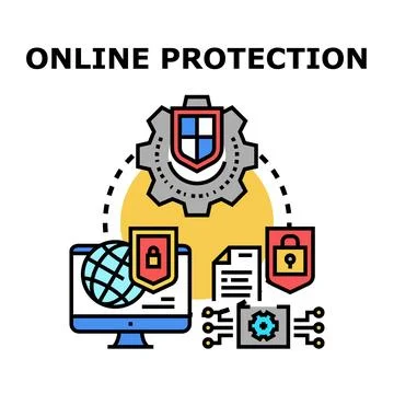Online security concept with digital data protection 库存插图