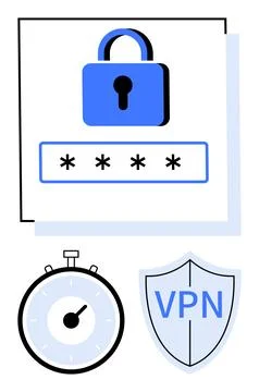 Online security, data privacy, password protection, VPN services, network saf Stock Illustration