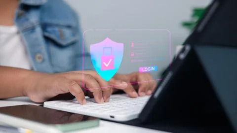 Online security, data protection, and safe access in a professional setting.. Stock Photos