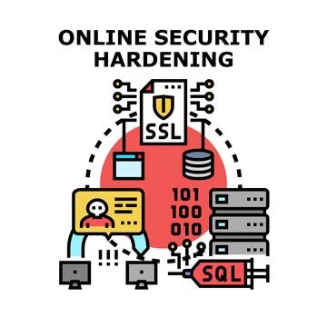 Online security hardening protecting digital systems from cyber threats Stock Illustration
