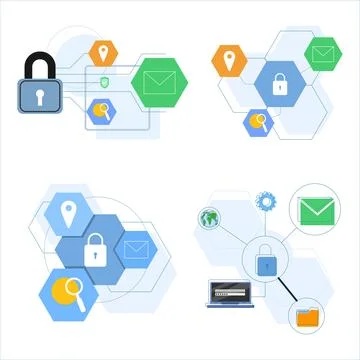 Online security illustration set featuring personal data protection and privacy Stockillustratie