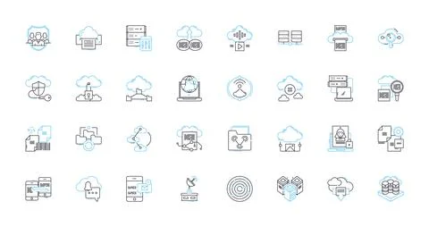 Online security linear icons set. Encryption, Firewall, Passwords, Privacy Stock Illustration
