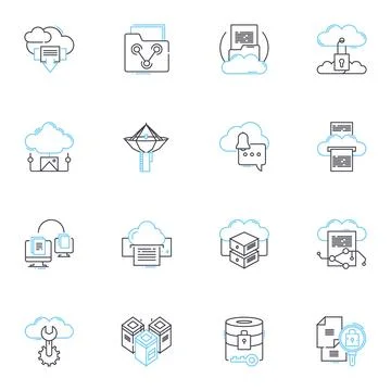 Online security linear icons set. Encryption, Firewall, Passwords, Privacy Stock Illustration
