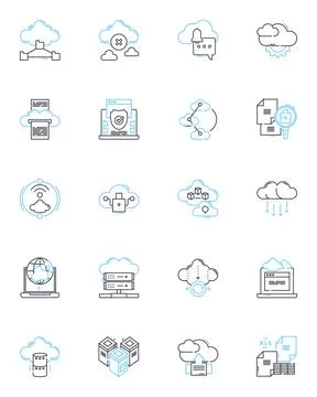 Online security linear icons set. Encryption, Firewall, Passwords, Privacy Stockillustratie