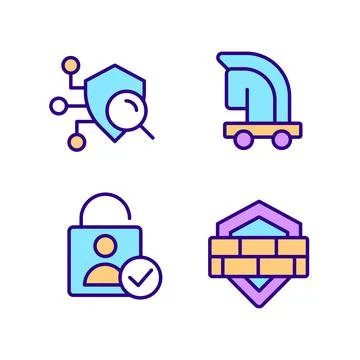 Online security measures pixel perfect RGB color icons set 스톡 일러스트