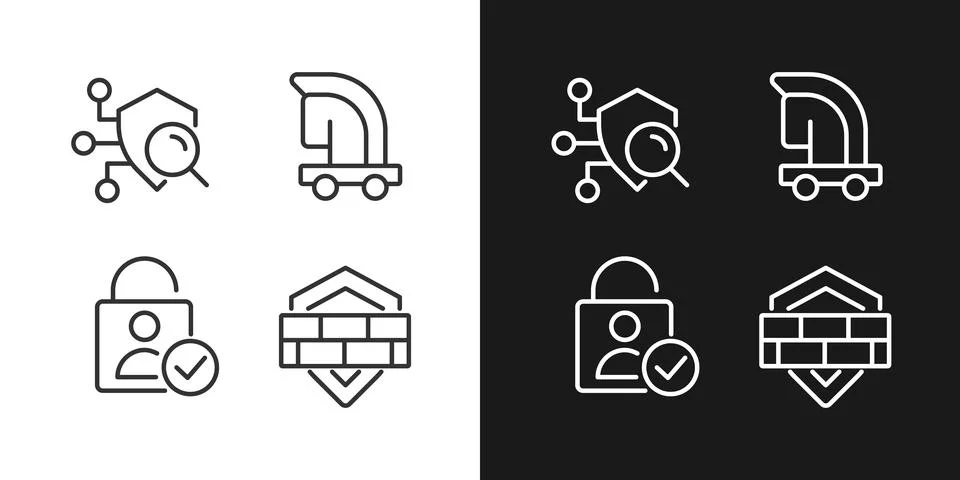 Online security measures pixel perfect linear icons set for dark, light mode 스톡 일러스트