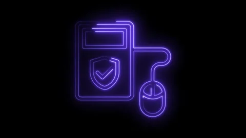 Online security neon icon with computer monitor and mouse glowing in cyberpunk 스톡 동영상 322960152