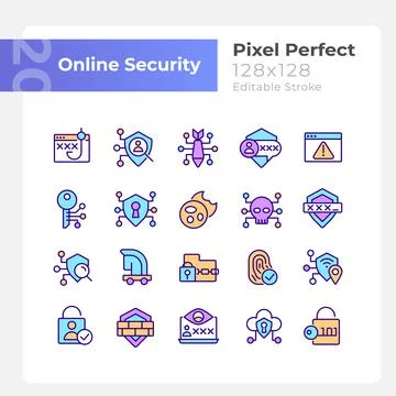Online security pixel perfect RGB color icons set 스톡 일러스트