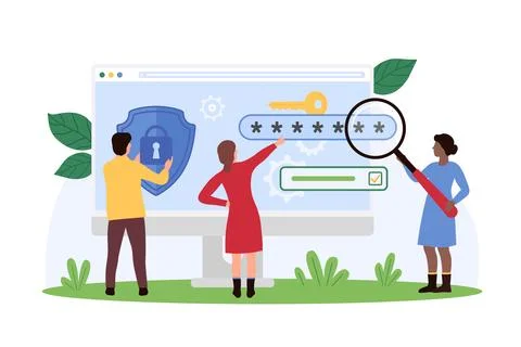 Online security, safe analysis of website protection and data access by tiny 스톡 일러스트