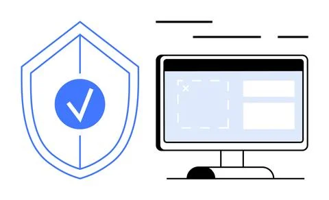 Online Security Shield Protecting Digital Content on a Computer Monitor Ilustración de archivo
