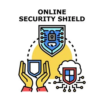 Online security shield protecting digital data and privacy Stockillustratie