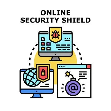 Online security shield protecting digital data and network Stock Illustration