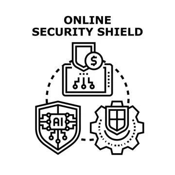 Online security shield protecting digital data and finance Stock Illustration