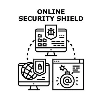Online security shield protecting digital data and network Stock Illustration