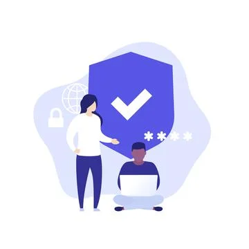 Online security vector illustration with people Stock Illustration