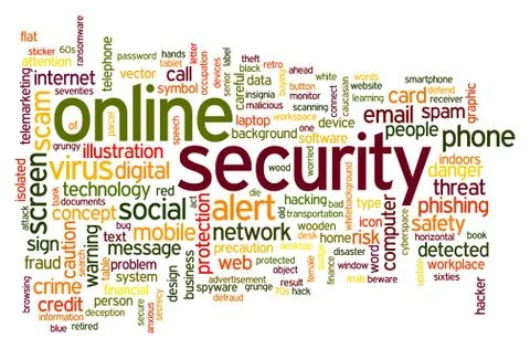Online security word cloud Illustrazione stock