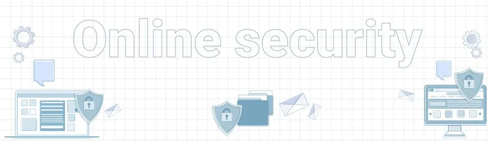 Online Security Word On Squared Background Horizontal Banner Data Protection Stock Illustration