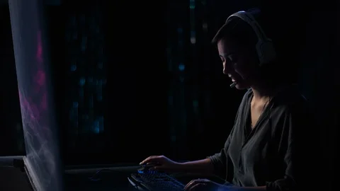 Online service from advanced computer by beautiful female Video stock 101193643