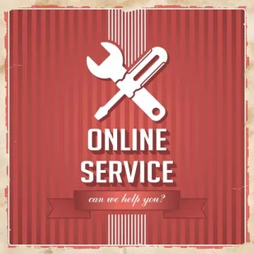 Online Service Concept on Red in Flat Design. Stock Illustration