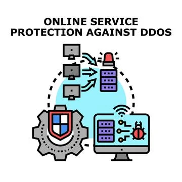 Online service protection preventing distributed denial of service attack Stock Illustration