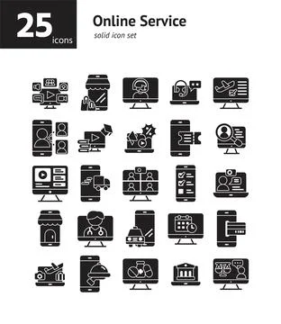 Online Service solid icon set. Vector and Illustration. Stockillustratie