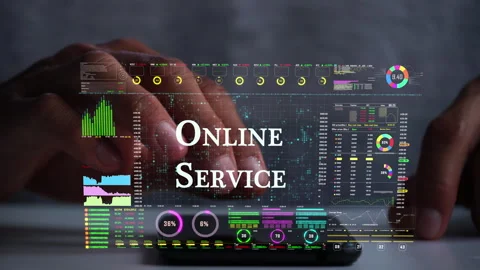 Online service text on business data number futuristic hologram background. Stock Footage 283435832