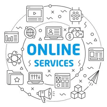 Online services Linear illustration slide for the presentation Stock Illustration