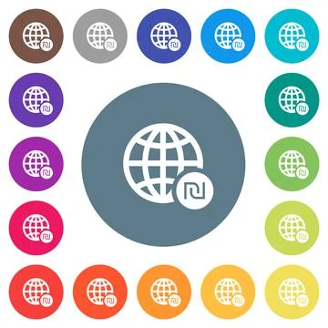 Online Shekel payment flat white icons on round color backgrounds Stock Illustration